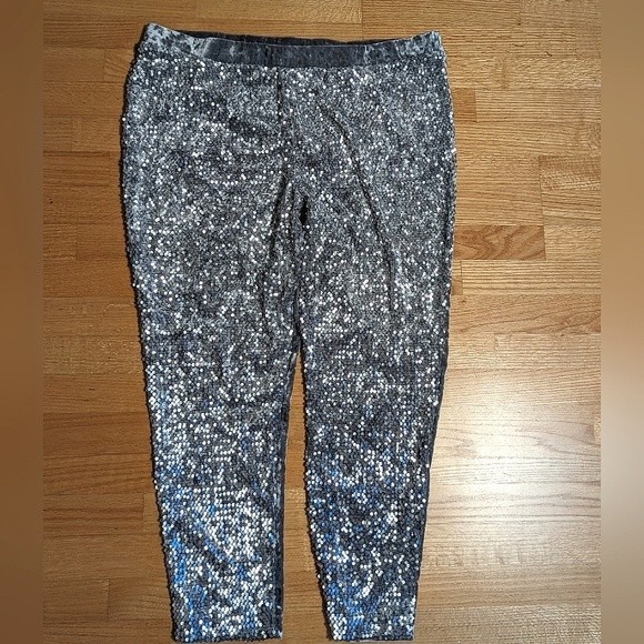 Midnight Velvet NWOT Lucinda Gray Silver Sequin Pull-on Leggings Pants - Picture 2 of 13